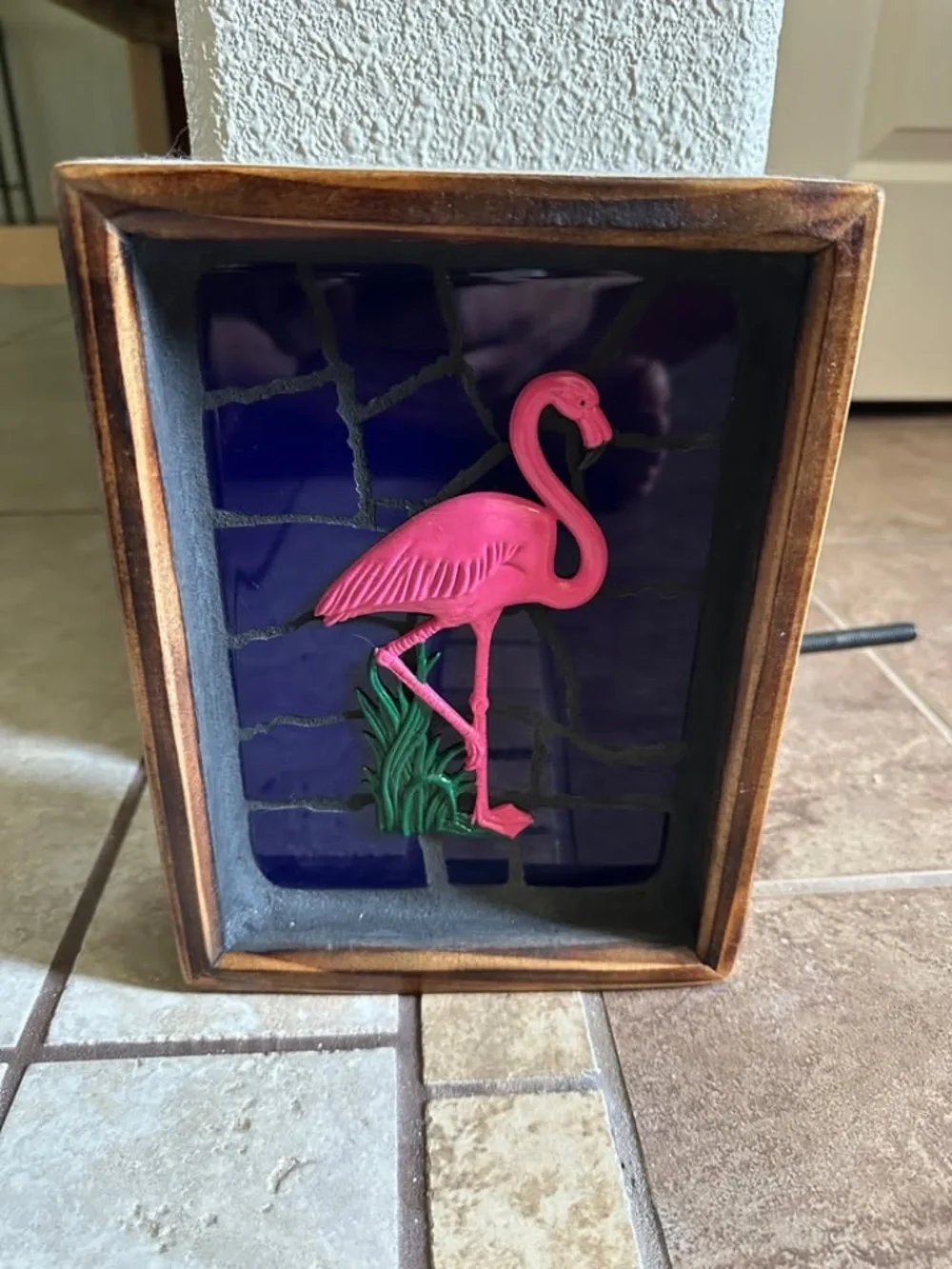Tiled Wooden Hanging Pink Flamingo Art Wall Decoration